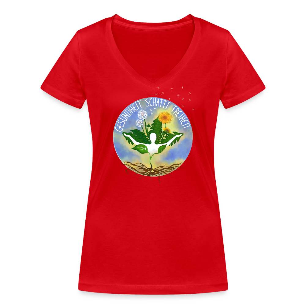 Gesundheit schafft Freiheit (FREI) / 100% Bio Frauen Bio-T-Shirt mit V-Ausschnitt - Rot