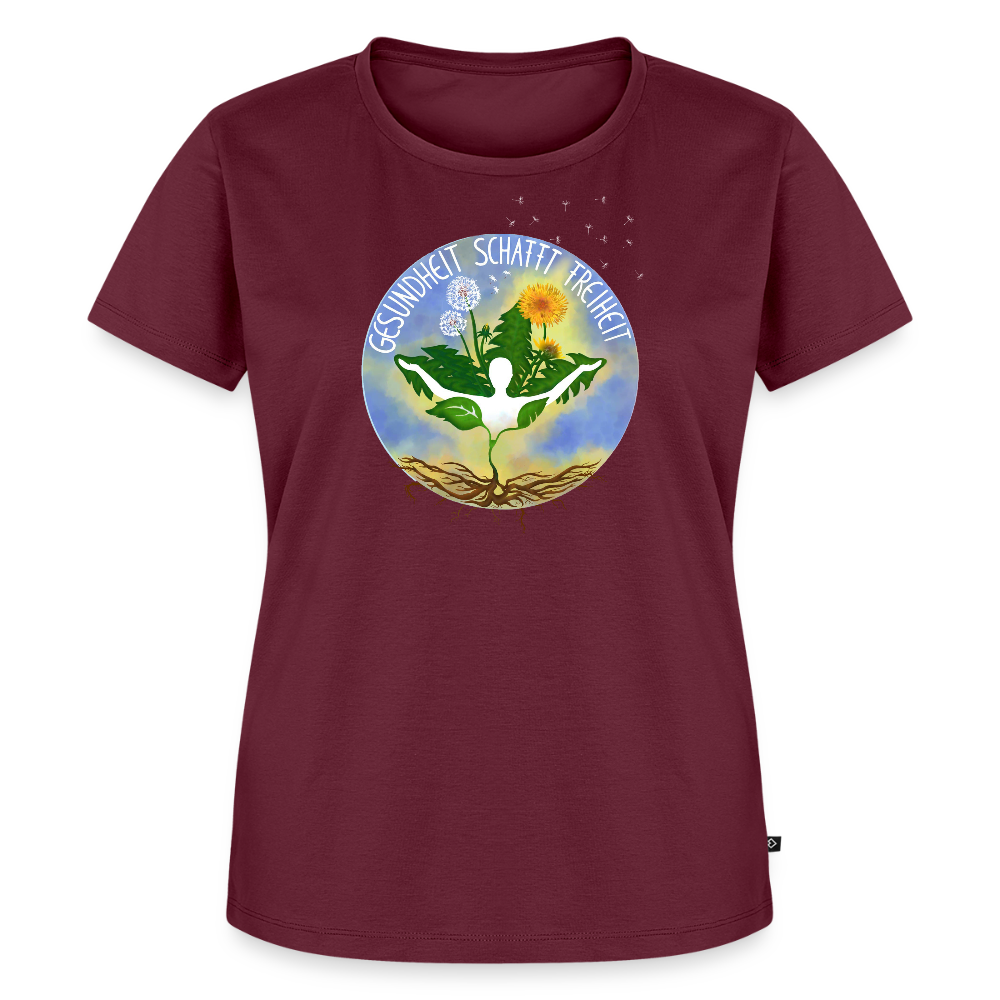 Gesundheit schafft Freiheit (FREI) / 100% Bio Frauen Premium T-Shirt (weiß) - Burgunderrot
