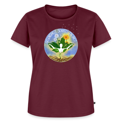 Gesundheit schafft Freiheit (Eins mit der Natur) / 100% Bio Frauen Premium T-Shirt (weiß) - Burgunderrot