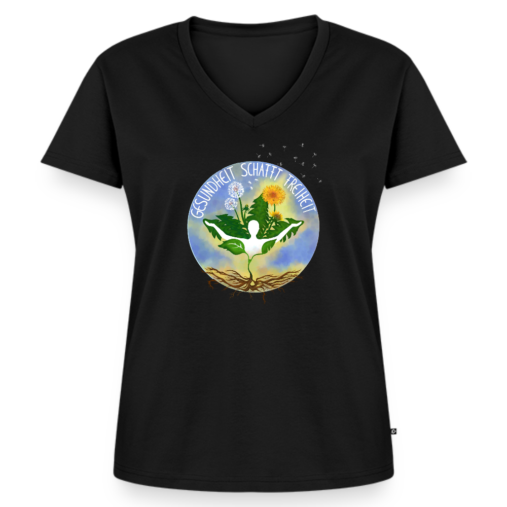Gesundheit schafft Freiheit / 100% Bio Frauen Bio-T-Shirt mit V-Ausschnitt - Schwarz