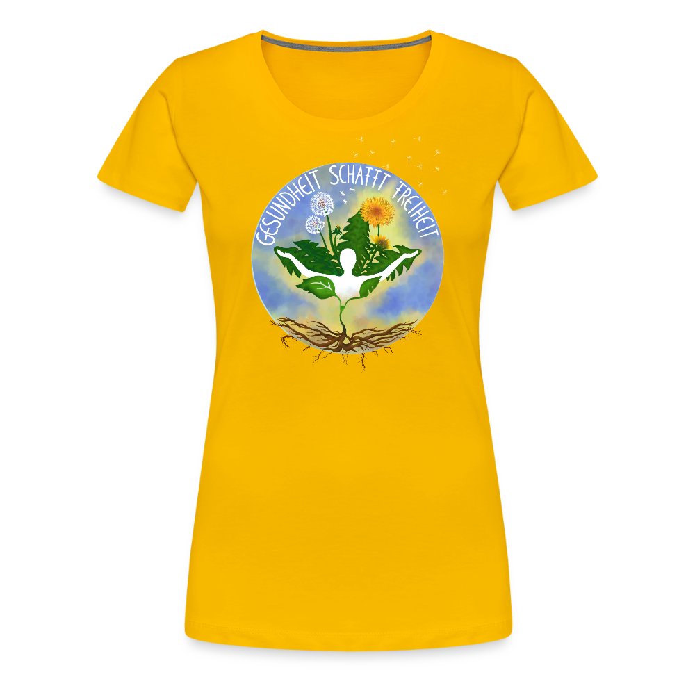 Gesundheit schafft Freiheit (Natürlich) / 100% Bio Frauen Premium T-Shirt (weiß) - Sonnengelb