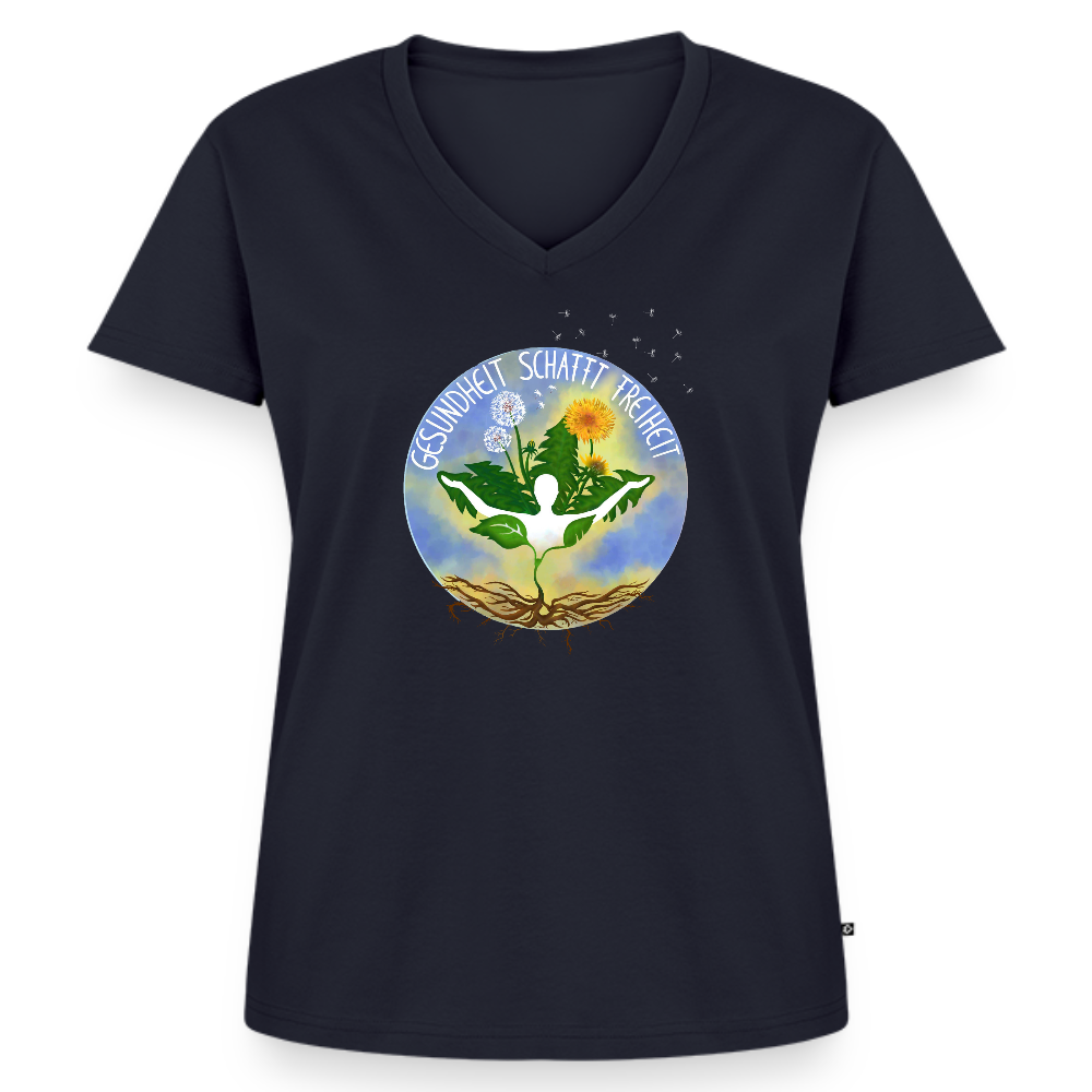 Gesundheit schafft Freiheit / 100% Bio Frauen Bio-T-Shirt mit V-Ausschnitt - Navy